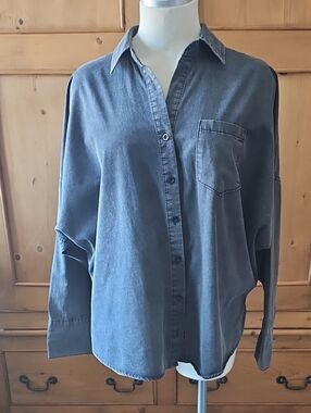 Alter Brooklyn Washed Black Raglan Sleeve Button Down Size Small